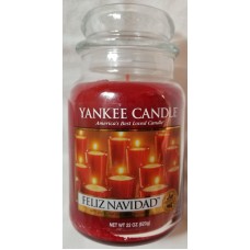 Yankee Candle FELIZ NAVIDAD Large Jar 22 Oz Red Housewarmer New Wax Christmas   202403468074